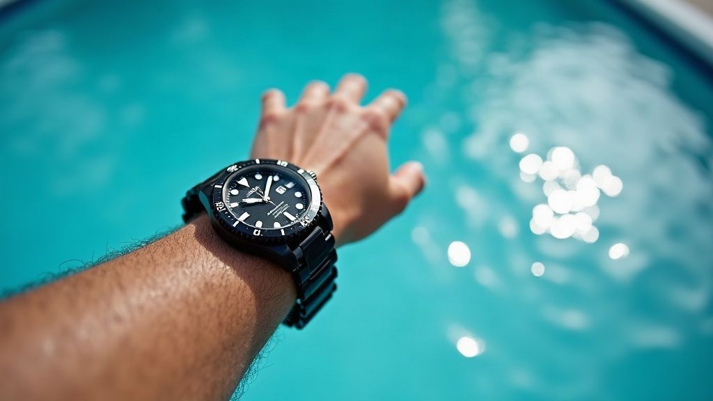 Affordable dive watch on a wrist near water