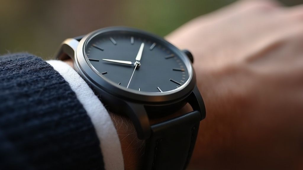 Measuring a watch case against a wrist for proportion
